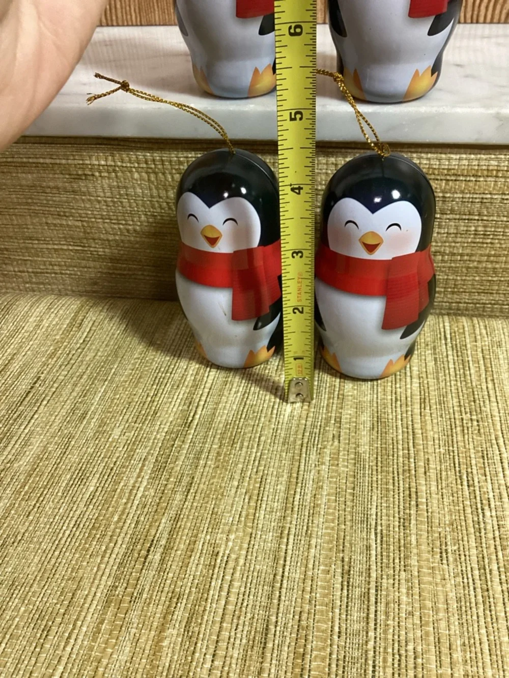 Vintage Bee International Red-Scarf Penguin Holiday Candy Tin Ornaments -
